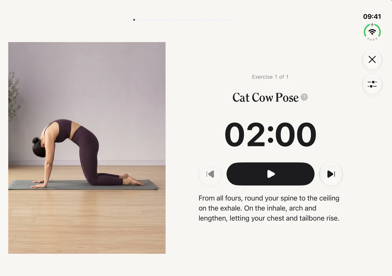 Pilat expanded session with movement video beside the timer and controls
